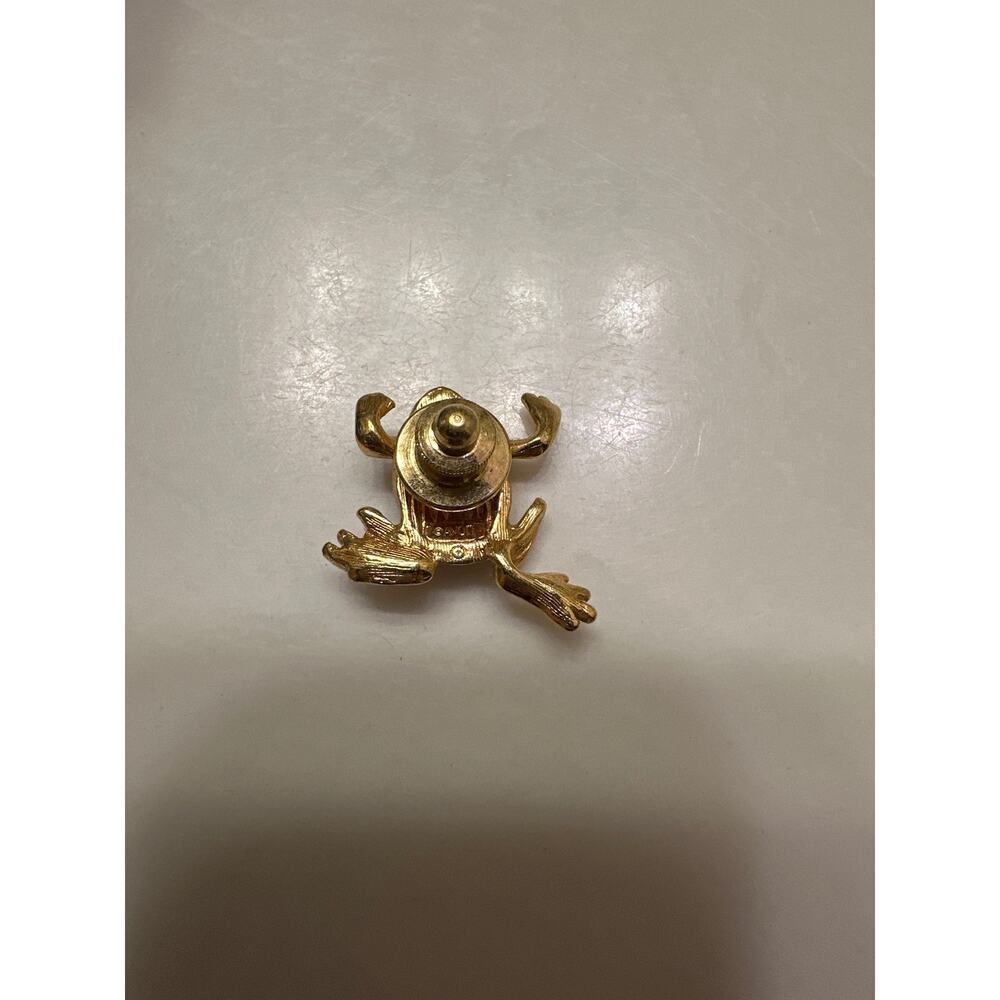 Vintage frog tie tack, rhinestone frog lapel pin, frog hat pin, rhinestone frog - Picture 2 of 2
